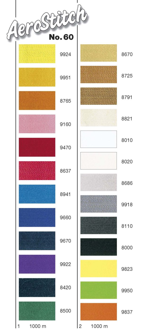 X5 BOBINA AEROSTITCH Nº 60 - 1.000M -COLORES